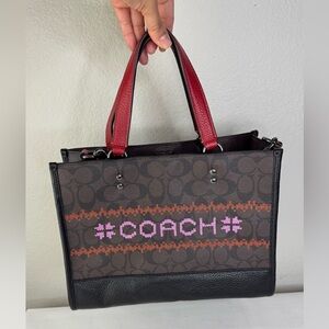 Coach Dempsey Carryall Signature‎ with Red Strap Fair Isle Graphic